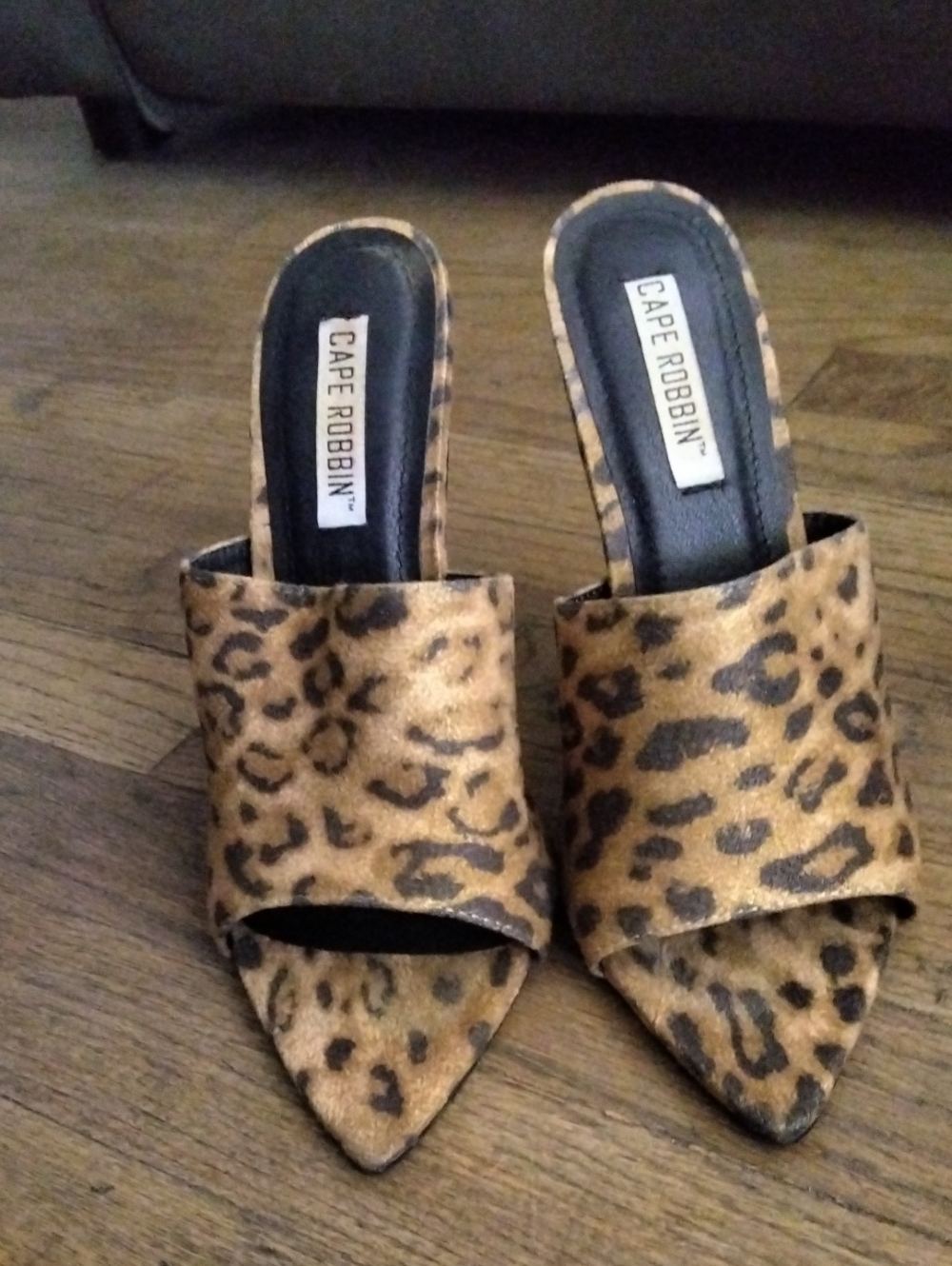 Cape Robbin Leopard Print Pointed Toe Slide Mules in Tan and Black